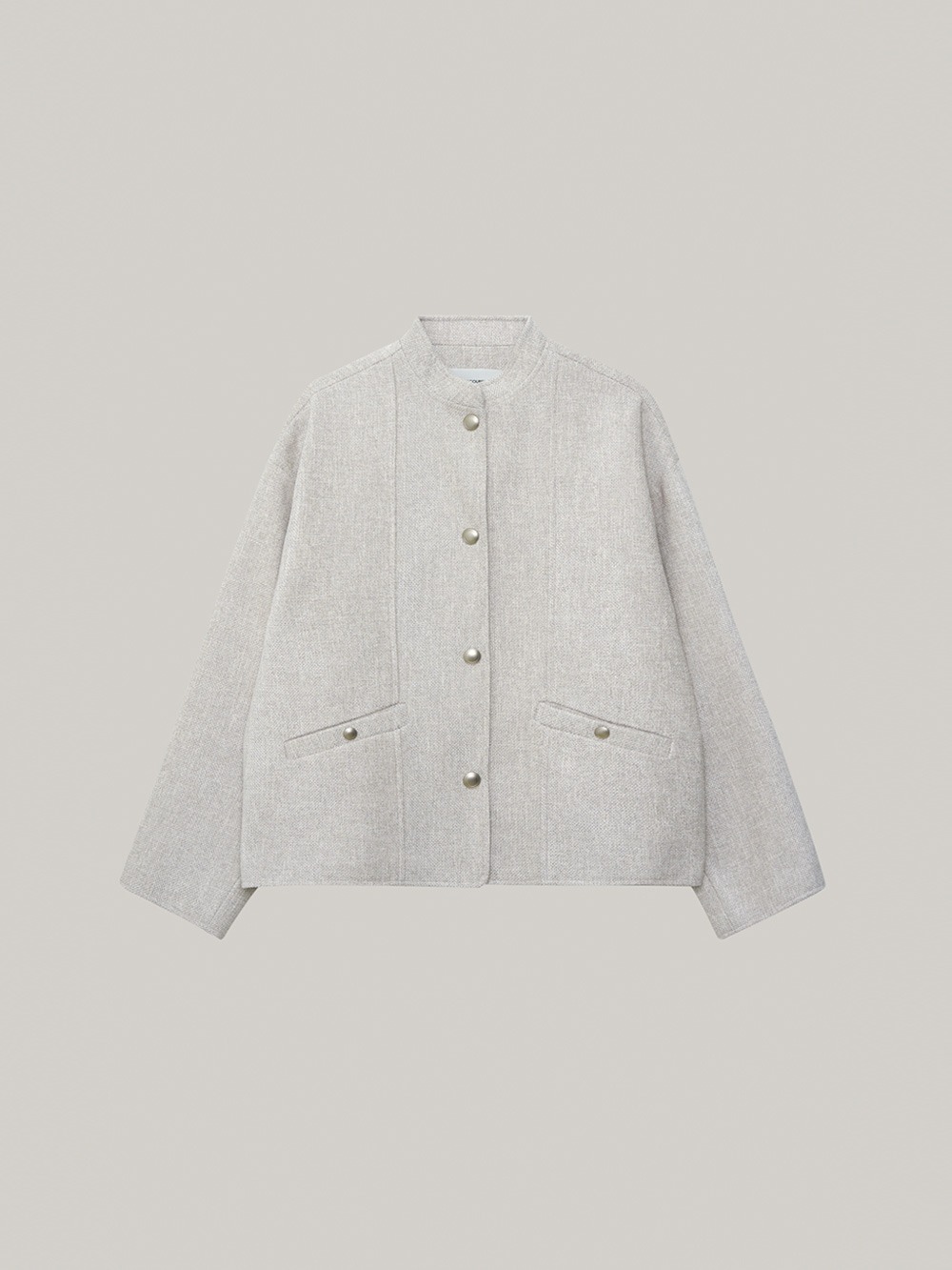 Stand Collar Blouson Tweed Jacket (cream)